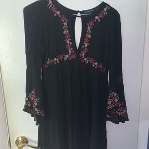 pink floral print on black dress